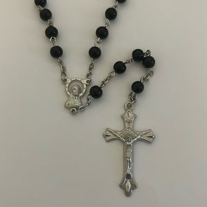 Catholic Black Glass Traditional Rosary Beads